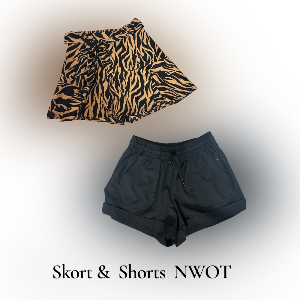 Avia Black Women's High Waist Shorts & ANIMAL PRINT SKORT 2 pc SMALL